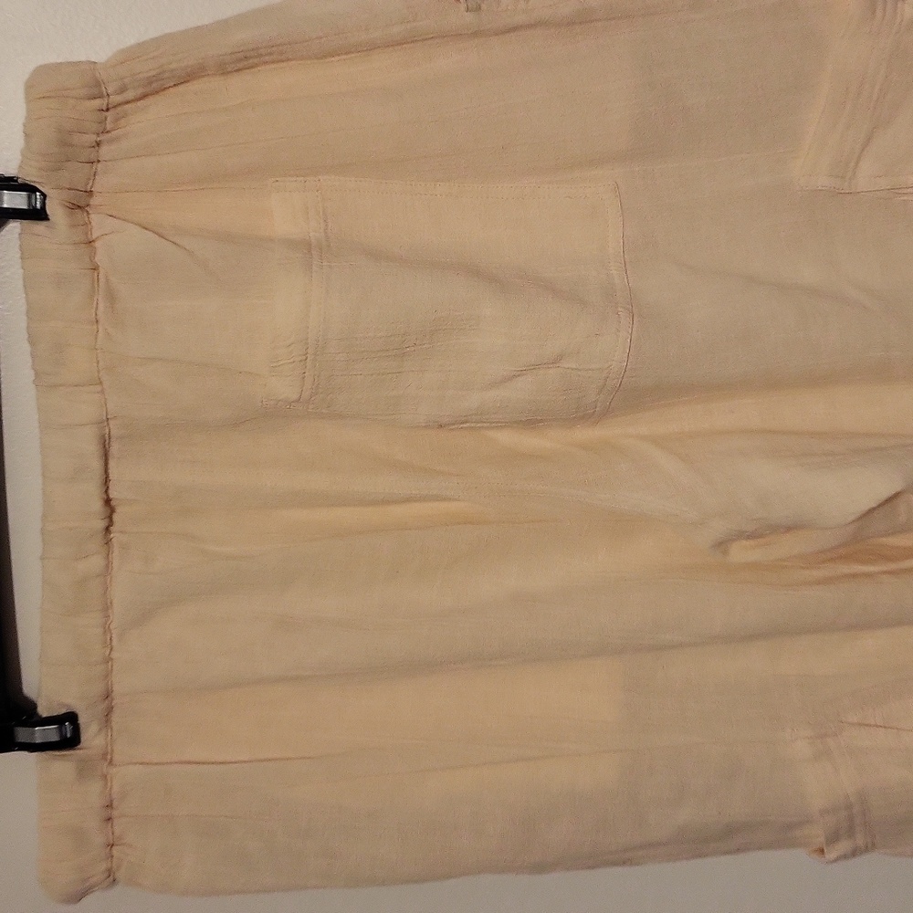 Free People Large Beige Wide-Leg Cargo Pants Boho Elastic Waist - Picture 6 of 13